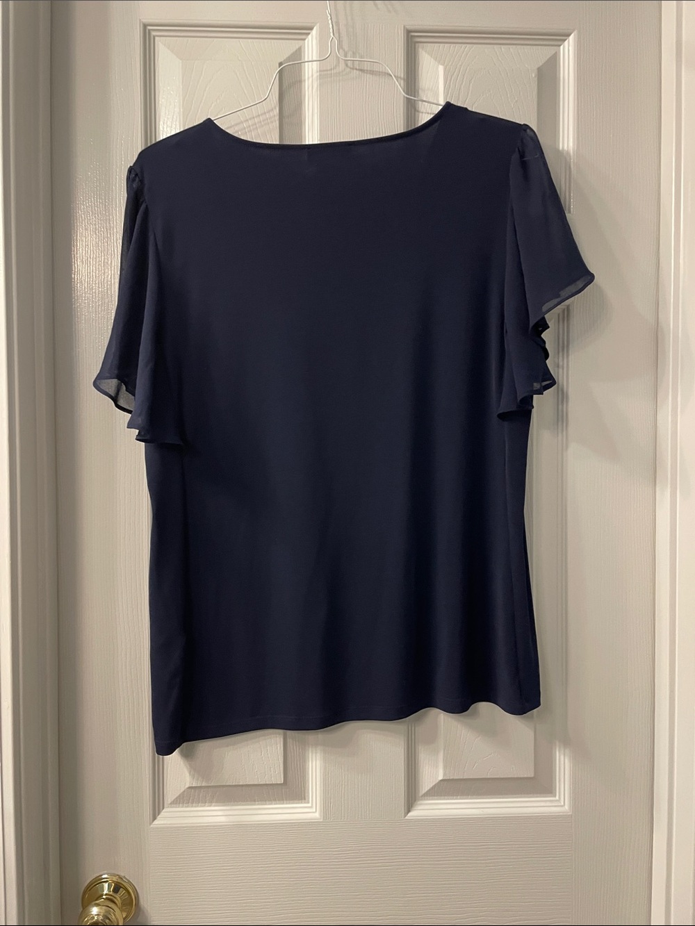 Calvin Klein Navy Ruffled Sleeve Blouse - Picture 2 of 3
